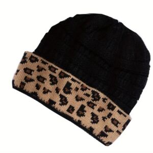 Black and Leopard Print Beanie